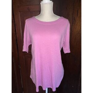 J Jill Top Womens Pima Cotton Slub Elbow Sleeve Tee Shirt Medium Purple EUC